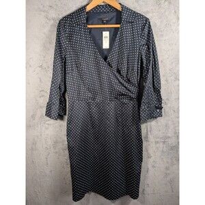 NWT Ann Taylor Faux Wrap Shirt Dress Size 8 Polka Dot Navy NEW